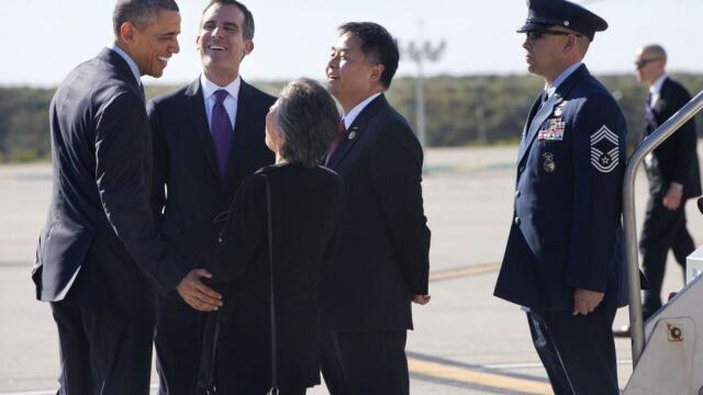 El presidente de EEUU, Barack Obama, a su llegada a Los Ángeles