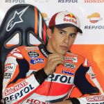 El piloto español de Moto GP, Marc Marquez (Repsol Honda), durante la primera sesión de entrenamientos libres del Gran Premio de Aragón de Motociclismo que se disputa este fin de semana en el circuito MotorLand de Alcañiz (Teruel).