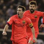 Messi celebra el gol de su equipo en el último suspiro del partido.