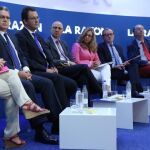 De izquierda a derecha, Rosa Madrid, Santiago Barbadillo, Jesús Gómez Ruíz, José Antonio Álvarez Gundín, Carmen Cárdeno, Juan Delgado, Eduardo Abadía y Julia Sainz Magaña