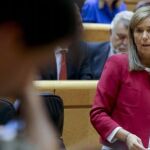 La ministra de Sanidad, Ana Mato, durante la sesión de control al Gobierno celebrada esta tarde en el Senado