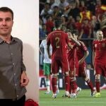 Iván Contreras con la espinillera creada por él, que protegerá las piernas de los jugadores de la selección española en el Mundial de fútbol 2014