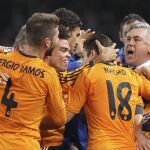 Euforia madridista tras el gol de Pepe en Anoeta