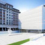 La nueva sede del Banco Madrid en la plaza Margaret Thatcher será un edificio «con vocación de referencia arquitectónica, más funcional, diáfano y vanguardista, que albergará un espacio cultural privado en su planta baja, donde se podrán ver obras de arte propiedad de la entidad