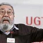El secretario general de UGT, Cándido Méndez, durante la rueda de prensa que ofreció el pasado día 28