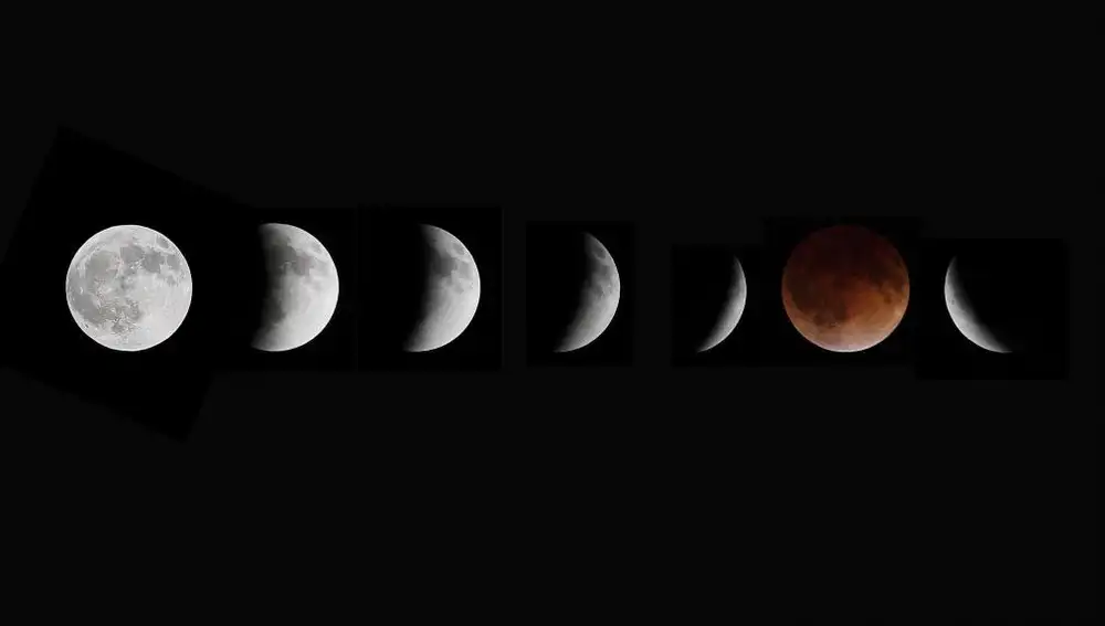 Composición de fotos de las diferentes fases de la luna