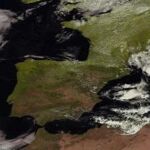 Imagen tomada por el satélite Meteosat para la Agencia Estatal de Meteorología con previsiones para mañana, lunes