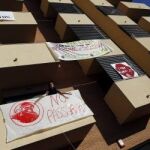Pancartas contra desahucios.