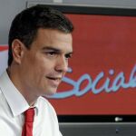 El secretario general del PSOE, Pedro Sánchez, durante la rueda de prensa posterior a la reunión de la Ejecutiva socialista.