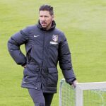 Simeone, durante el entrenamiento de ayer en Majadahonda