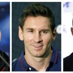 El meta alemán del Bayern de Múnich Manuel Neuer, el argentino del Barcelona Lionel Messi y el portugués del Real Madrid Cristiano Ronaldo.