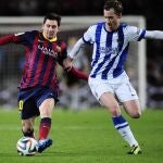 Imagen de la ida de la semifinales copera jugada el pasado miércoles en el Camp Nou ante la Real Sociedad