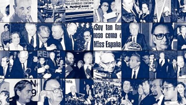 La vida de José Manuel Lara Bosch estuvo ligada a su trayectoria como editor al frente del Grupo Planeta y del Premio Planeta. En la imagen, un mosaico con imágenes de diferentes ganadores del galardón y otros momentos de la ceremonia, una gala que convirtió en toda una tradición anual