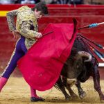 El joven novillero valenciano, en los primeros compases de su faena al sexto utrero de El Torreón