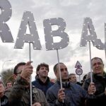Trabajadores de Navantia en San Fernando, Cádiz, piden trabajo en plena crisis económica en 2013