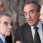 De izda. a dcha., César Alierta, con Juan Rosell y Fernando Casado