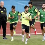 Los jugadores de la Selección española, durante un entrenamiento