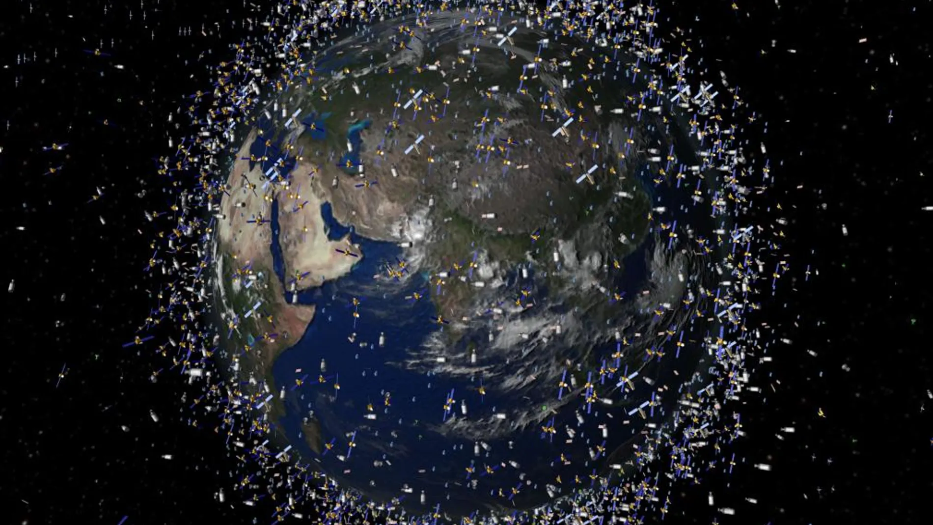 La humanidad ha generado numerosa basura espacial. En la imagen, recreación realizada por la Agencia Espacial Europea