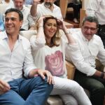 Pedro Sánchez , Susana Díaz y el candidato socialista a la Alcaldía de Alcalá de Guadaíra, Antonio Gutiérrez Limón