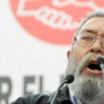 Cándido Méndez, secretario general de UGT, durante el mitin de la manifestación por el Primero de Mayo