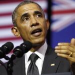 Barack Obama habla en la Universidad de Queensland en Brisbane.