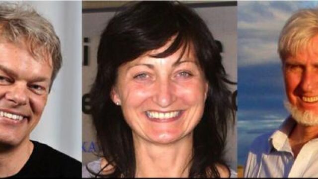 De izquierda a derecha, Edvar I. Moser, May-Britt Moser y John Michael O'Keefe
