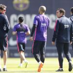 Entrenamiento del FC Barcelona, previo al partido de la jornada 31 de liga que mañana disputa contra el Sevilla.