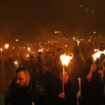 Miembros de Amanecer Dorado durante una manifestación
