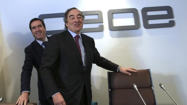 El presidente de CEOE, Juan Rosell y el presidente de CEPYME, Antonio Garamendi, informan sobre las conclusiones de la Junta directiva extraordinaria de la CEOE