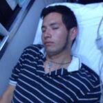 El novillero Pablo Barrera, esta mañana en la ambulancia