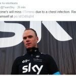 Twitter en el que se precisa que el ciclista sufre una infección de las vías respiratorias