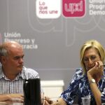 Rosa Díez junto a Carlos Martínez Gorriarán, durante la reunión del Consejo de Dirección de UPyD del lunes