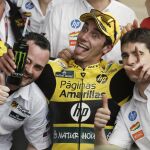 Alex Rins, celebrando su tercera plaza en Texas