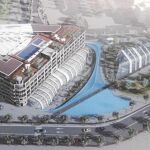 Una figuración de cómo quedará el «Docks Resort», abajo, una imagen actual