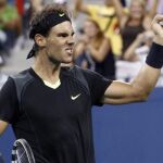 Rafa Nadal celebra la victoria conseguida ante el uzbeco Istomin en Flushing Meadows