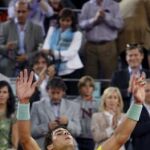 Nadal celebra el triunfo tras el partido, correspondiente a los cuartos de final del Masters 1000 de Madrid, contra Verdasco,