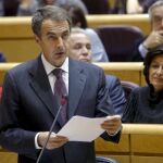 El presidente del Gobierno, José Luis Rodríguez Zapatero, durante su intervención en la sesión de control al Ejecutivo celebrada esta tarde en el Senado