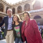 La vicepresidenta del Gobierno, Soraya Sáenz de Santamaría, el presidente del PPCV, Alberto Fabra, y la alcaldesa de Valencia, Rita Barberá.