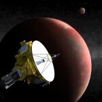 Recreación de la NASA de la nave New Horizons acercándose a Plutón