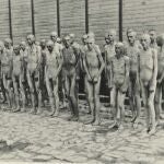 Fotografía facilitada por la editorial RBA, tomada el 21 de junio de 1941, de centenares de prisioneros desnudos a la espera de una desinfección general en el campo nazi de Mauthausen