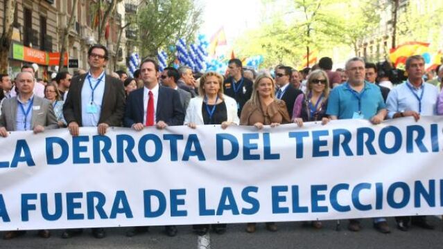 La cabecera de la manifestación de esta tarde en Madrid