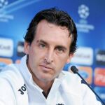 Unai Emery, en la conferencia de prensa que dio ayer en Genk