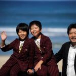 Oshiro y Koki Maeda, protagonistas de «Milagro», ayer, bromeando