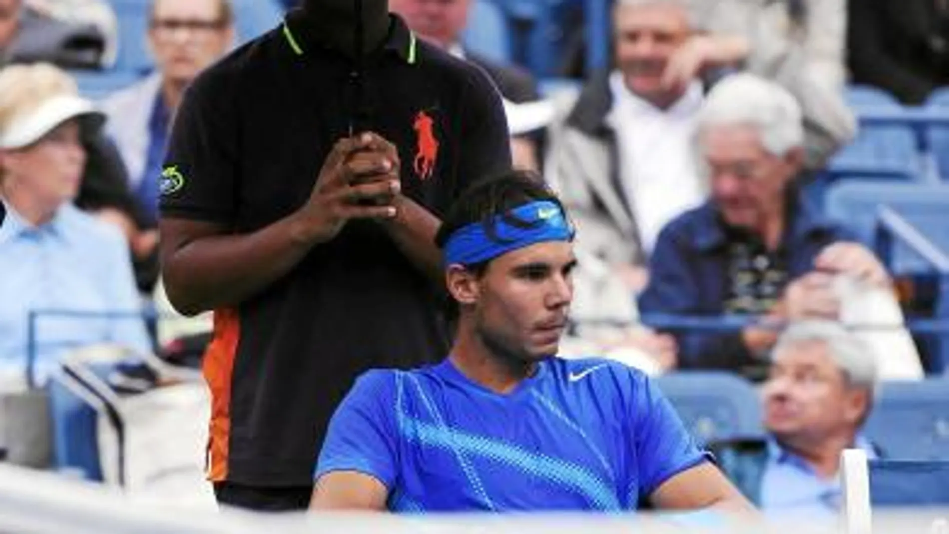 Rafa Nadal, con gesto serio, ayer en Flushing Meadows
