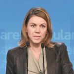 María Dolores de Cospedal, ayer, en la sede del PP