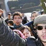 Osama el Khlifi, líder del movimiento «Democracia y Libertad» y uno de los jóvenes que encabezan las protestas, durante la manifestación del pasado sábado