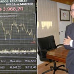 La progresión del IBEX35, el día en el que la amenaza de rebaja por parte de Moody's acechó a la deuda española. A la derecha, el consejero de Economía, Salvador Marín