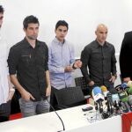 Cobeño, Coke, Míchel, Movilla y Sandoval, en la conferencia de prensa de ayer