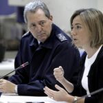 La ministra de Defensa, Carme Chacón, y el jefe del Estado Mayor del Ejército del Aire (JEMA), general José Jiménez, hicieron balance de la gestión de los militares durante el estado de alarma