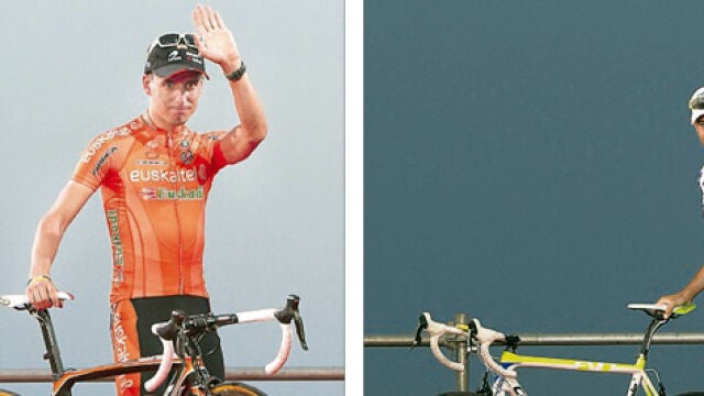Igor Antón (I), durante la presentación de la Vuelta / El italiano Vincenzo Nibali (D), ganador de la ronda española en 2010